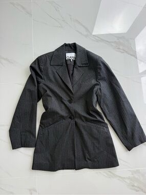 Ganni Dark Charcoal Structured Blazer, 40
